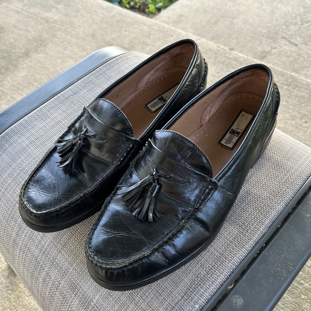 French Shriner Mens Size 11W Soft Flex Black Leather Loafers Dress Shoes Tassel